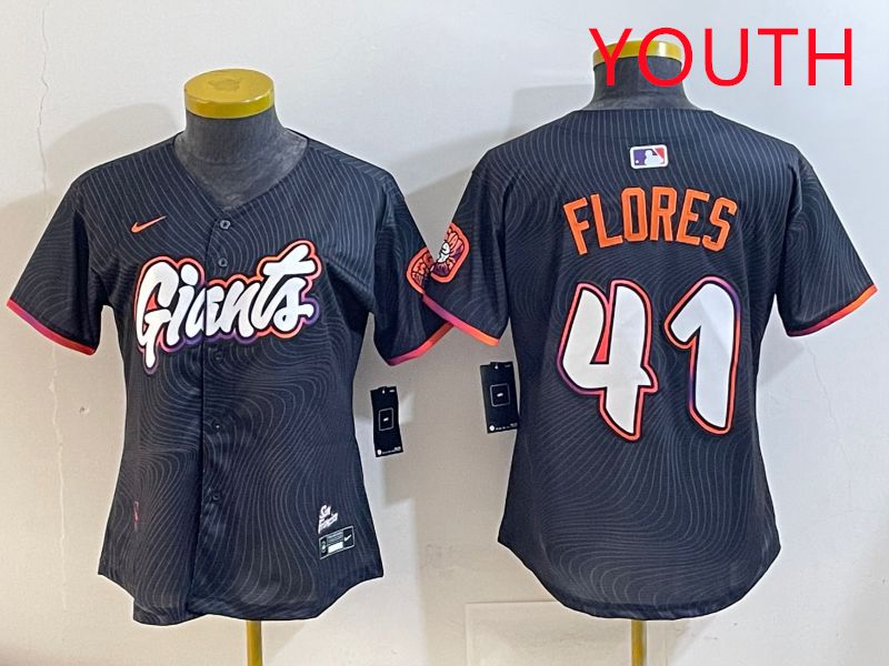 Youth San Francisco Giants 41 Flores Black Joint Name 2025 Nike MLB Jersey style 1